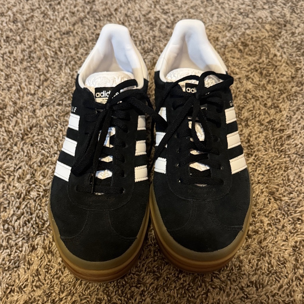 adidas Black and White Suede Sneakers with Gum Sole